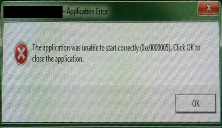 The application was unable to start correctly (0xc0000005).Click ok to close the application.